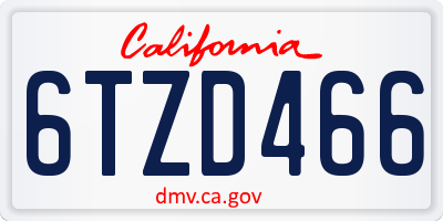CA license plate 6TZD466