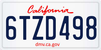 CA license plate 6TZD498
