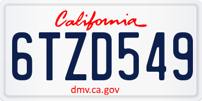 CA license plate 6TZD549