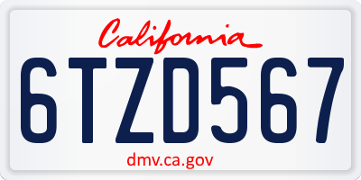 CA license plate 6TZD567