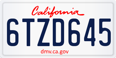 CA license plate 6TZD645