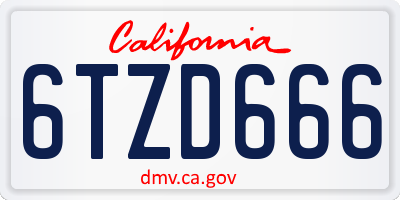 CA license plate 6TZD666