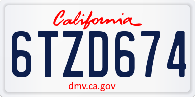 CA license plate 6TZD674