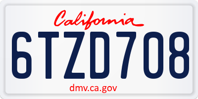 CA license plate 6TZD708