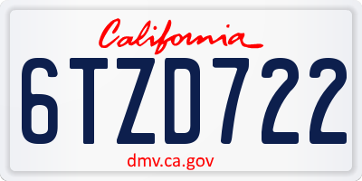 CA license plate 6TZD722