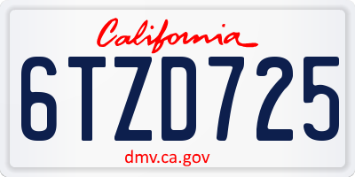CA license plate 6TZD725