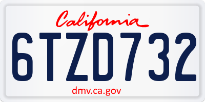 CA license plate 6TZD732