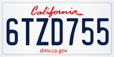 CA license plate 6TZD755