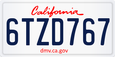 CA license plate 6TZD767