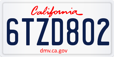 CA license plate 6TZD802
