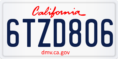 CA license plate 6TZD806