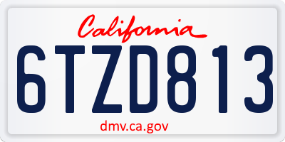 CA license plate 6TZD813