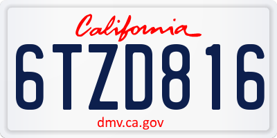 CA license plate 6TZD816