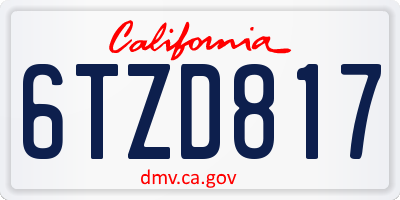 CA license plate 6TZD817