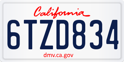 CA license plate 6TZD834