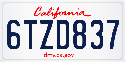 CA license plate 6TZD837