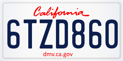 CA license plate 6TZD860