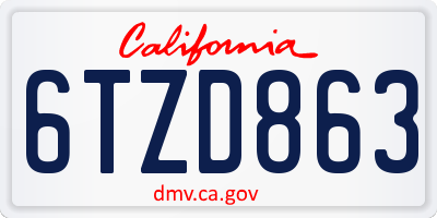CA license plate 6TZD863