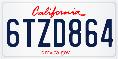 CA license plate 6TZD864