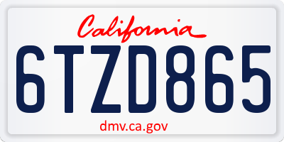 CA license plate 6TZD865