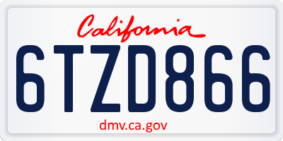 CA license plate 6TZD866
