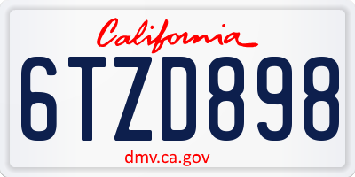 CA license plate 6TZD898