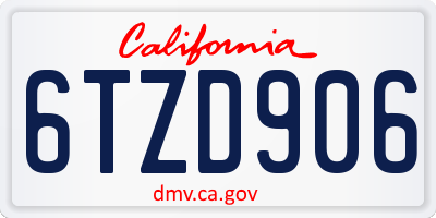 CA license plate 6TZD906
