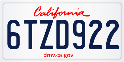 CA license plate 6TZD922
