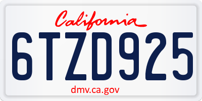 CA license plate 6TZD925