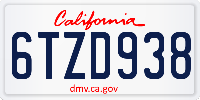 CA license plate 6TZD938
