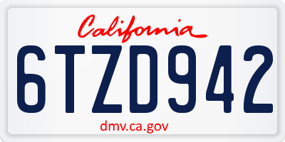 CA license plate 6TZD942