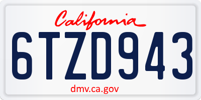 CA license plate 6TZD943