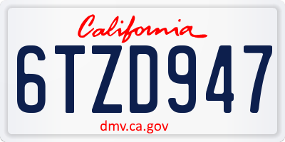CA license plate 6TZD947