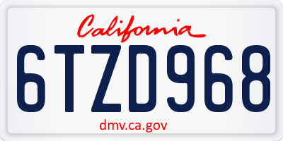 CA license plate 6TZD968