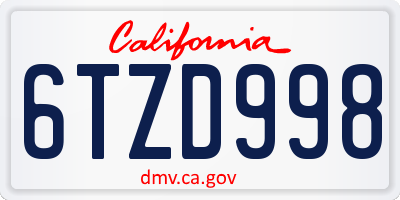 CA license plate 6TZD998