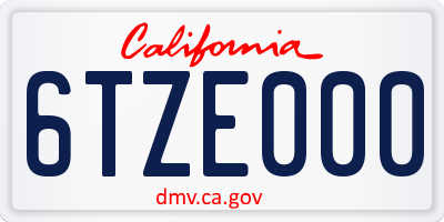 CA license plate 6TZE000