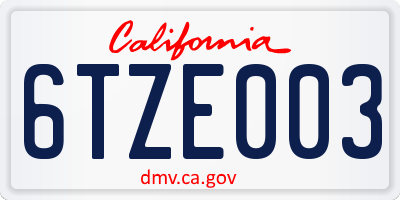 CA license plate 6TZE003