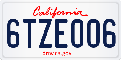 CA license plate 6TZE006