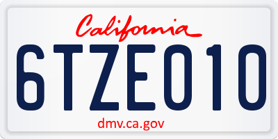 CA license plate 6TZE010