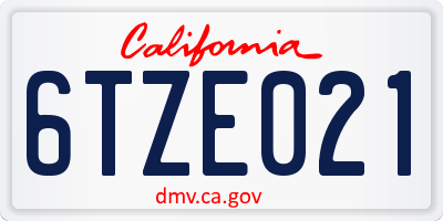 CA license plate 6TZE021