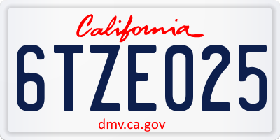 CA license plate 6TZE025