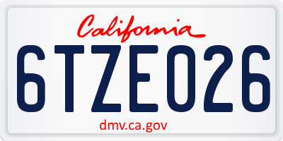 CA license plate 6TZE026