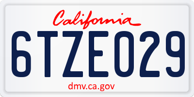 CA license plate 6TZE029
