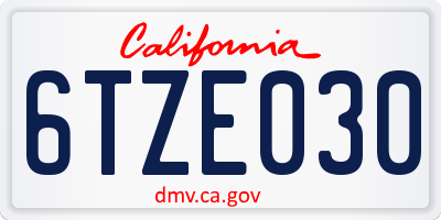 CA license plate 6TZE030
