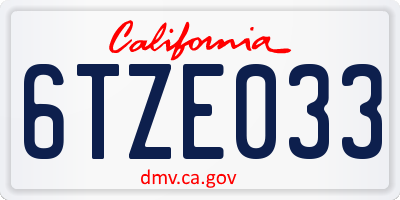 CA license plate 6TZE033