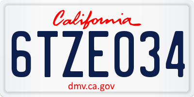 CA license plate 6TZE034