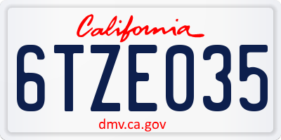 CA license plate 6TZE035