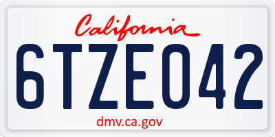 CA license plate 6TZE042