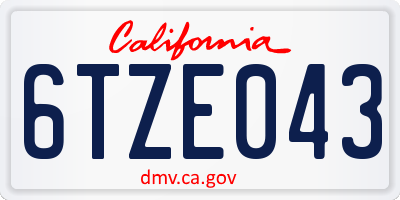 CA license plate 6TZE043