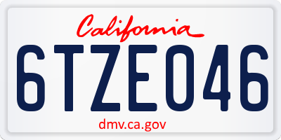 CA license plate 6TZE046